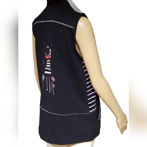 Dolcezza Long Fall Spring Vest Wearable Art / Sz S / Navy blue, white - Picture 6 of 17